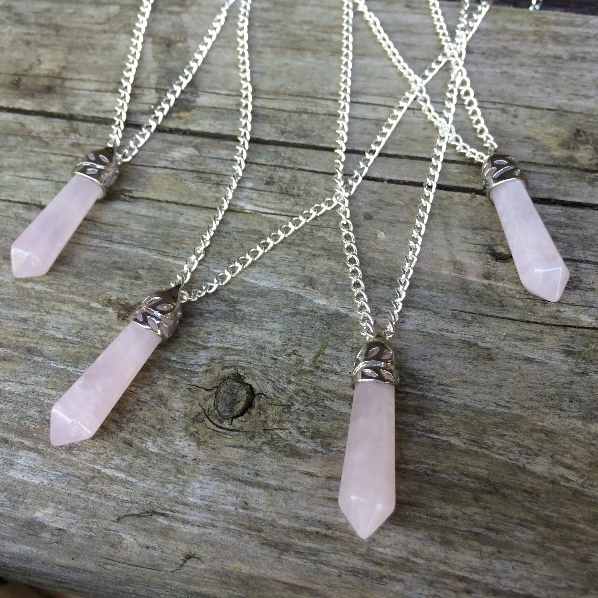 Silver Rose Quartz Crystal Necklace