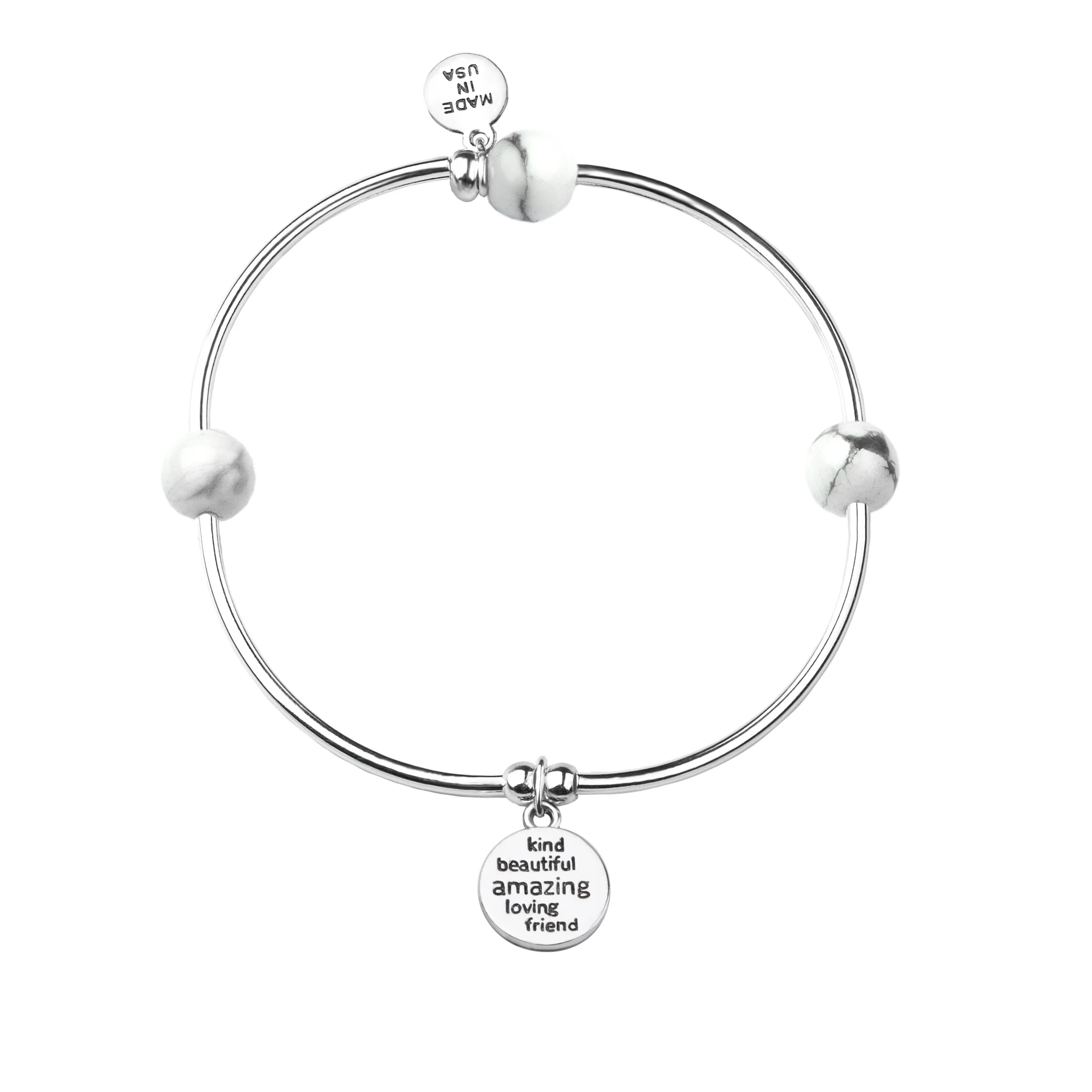 Sister | Soft Bangle Charm Bracelet | Tiffany Blue Agate