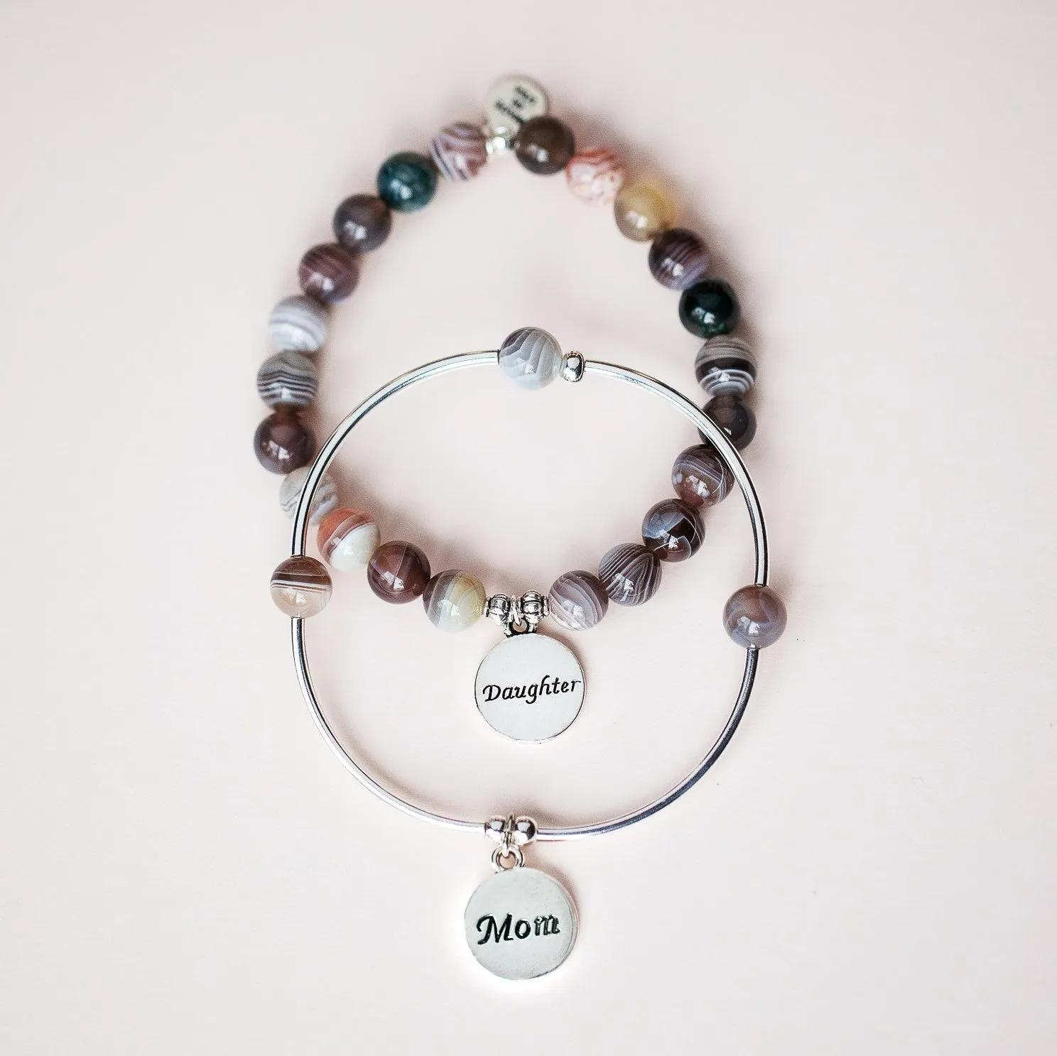 Sister | Soft Bangle Charm Bracelet | Tiffany Blue Agate