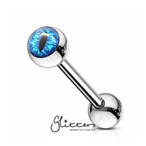 Snake Eye Inlaid Ball Surgical Steel Tongue Barbells-Blue