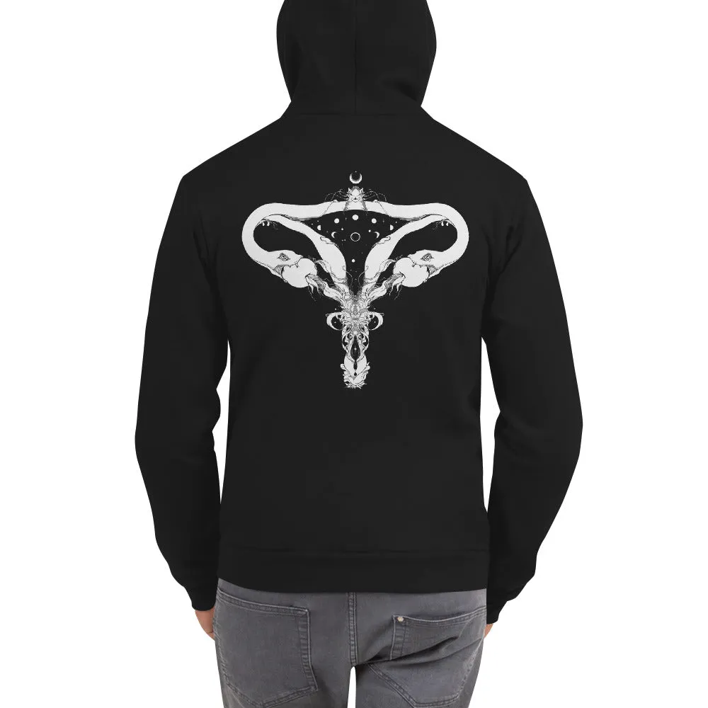 Snake Uterus Lilith, Unisex Zip Up Hoodie, Black