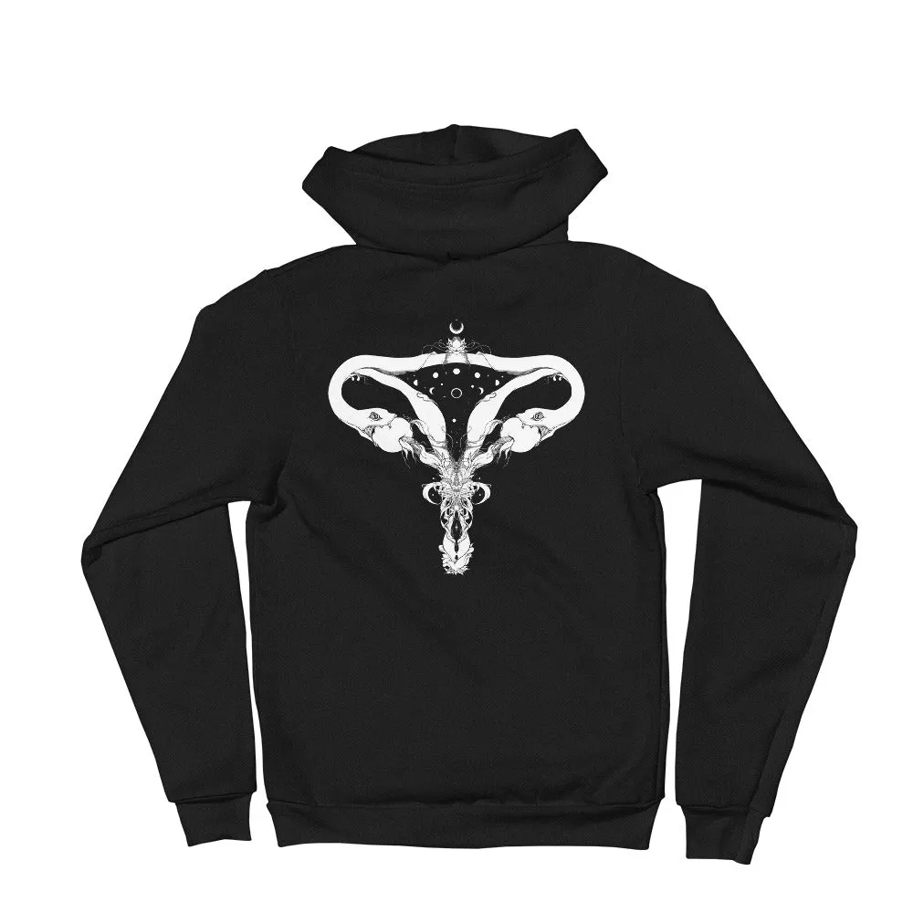 Snake Uterus Lilith, Unisex Zip Up Hoodie, Black