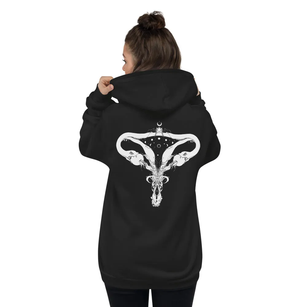 Snake Uterus Lilith, Unisex Zip Up Hoodie, Black