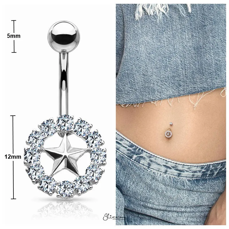 Star With Crystal Surroundings Belly Button Navel Ring - Silver