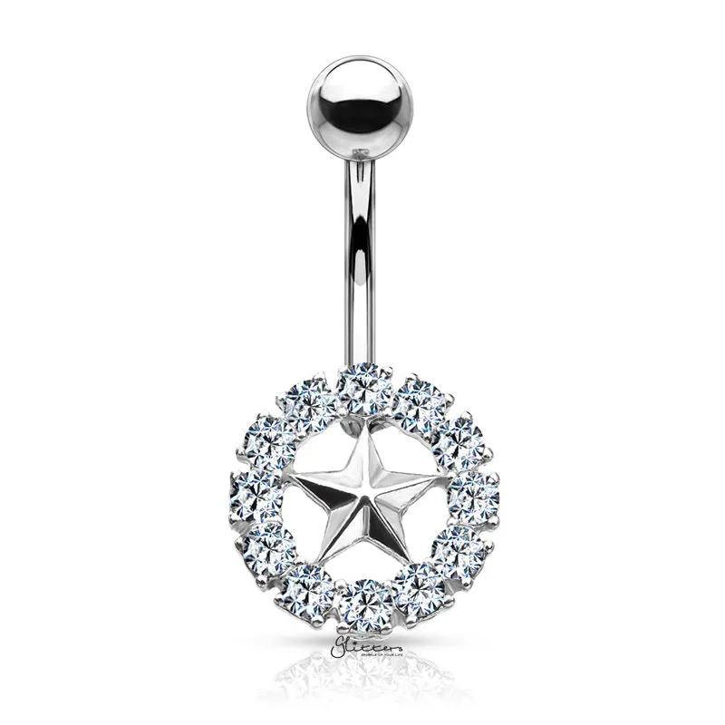 Star With Crystal Surroundings Belly Button Navel Ring - Silver