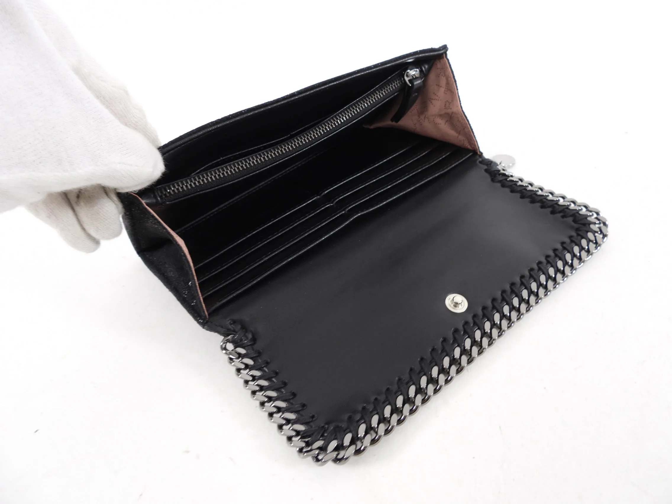 Stella McCartney Black Falabella Chain Trim Wallet