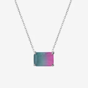 Sterling silver square blue/lavender ombre stone necklace