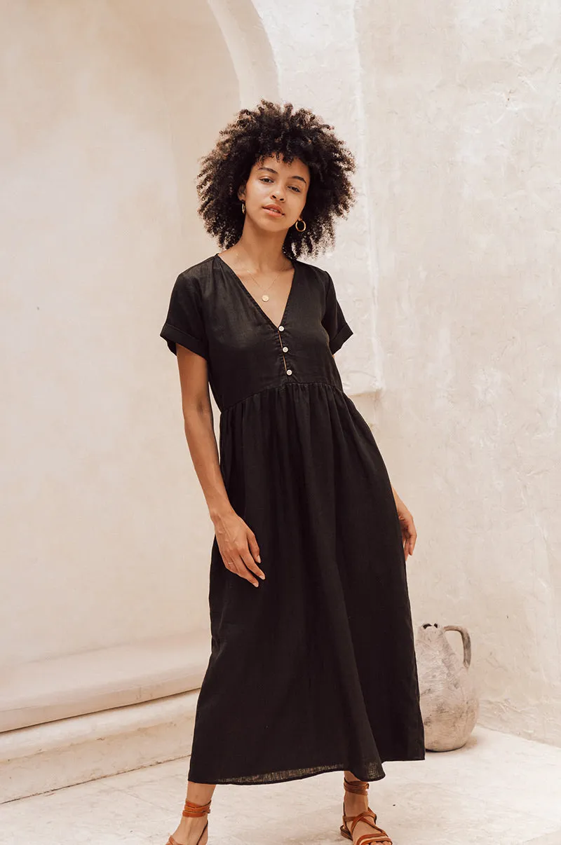 SUNSEEKER Midi Dress - black linen