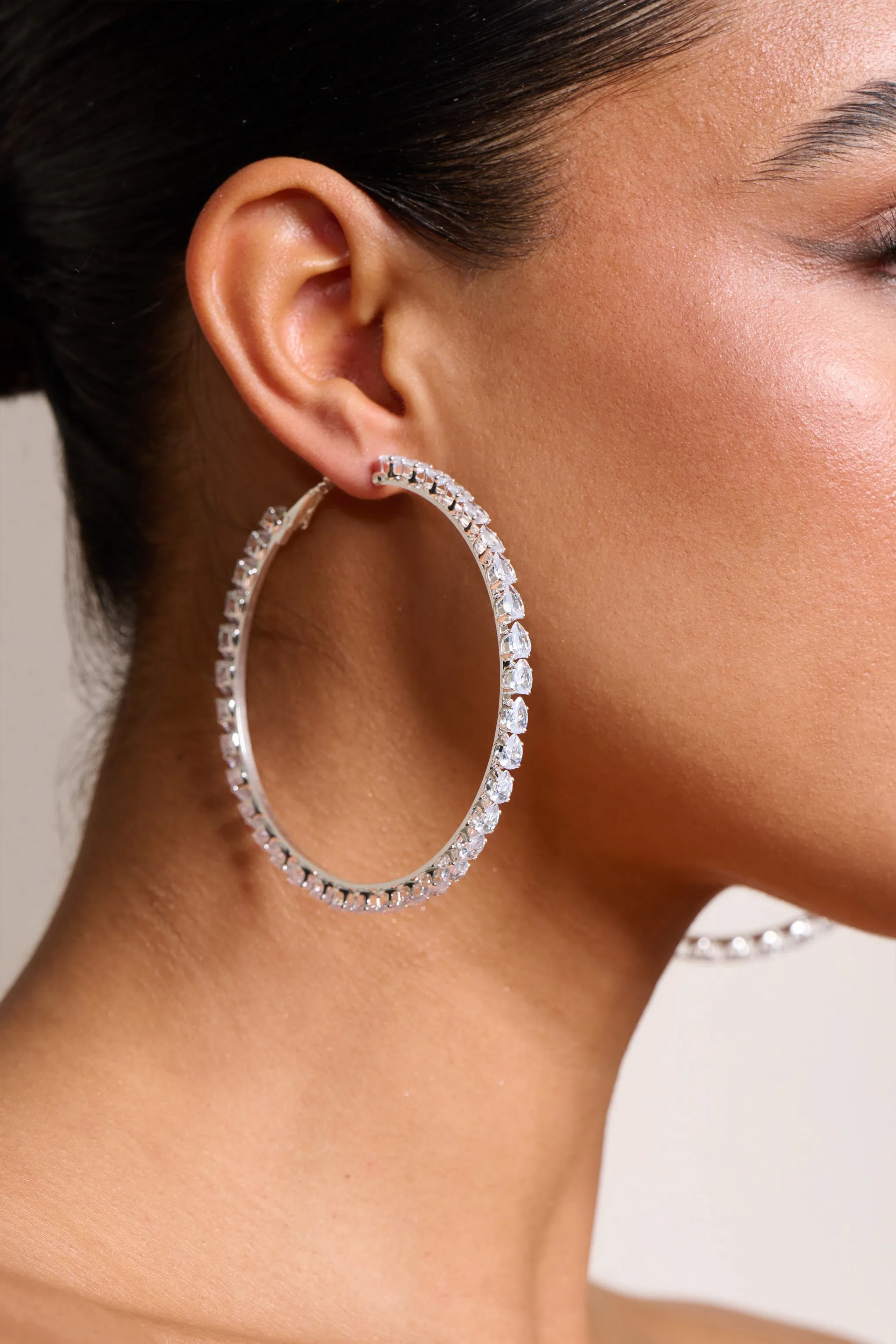 Taffy | Silver Diamante Thin Hoop Earrings