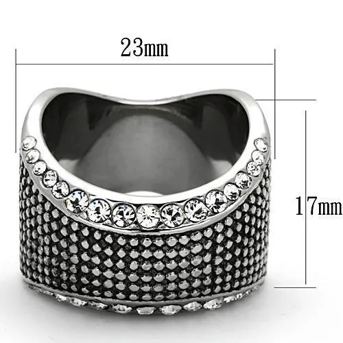 TK1198 High polished (no plating) Stainless Steel Ring with Top Grade Crystal in Clear