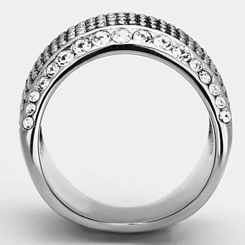 TK1198 High polished (no plating) Stainless Steel Ring with Top Grade Crystal in Clear