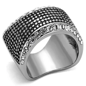 TK1198 High polished (no plating) Stainless Steel Ring with Top Grade Crystal in Clear