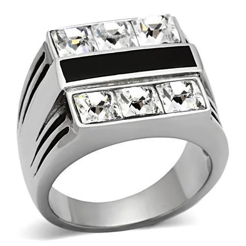 TK920 High polished (no plating) Stainless Steel Ring with Top Grade Crystal in Clear