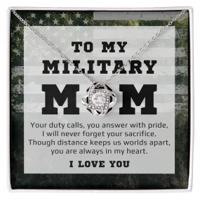 To Military Mom Gift From Daughter or Son, Love Knot Pendant Necklace For Mother's Day, Birthday or Christmas, Deployed Mom