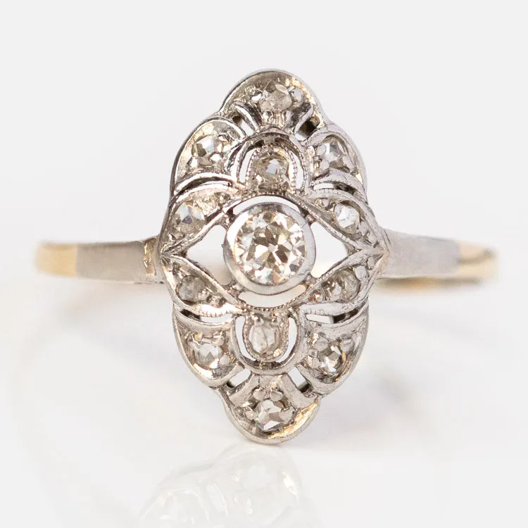 Vintage 14k Early 20th Century Diamond Navette Ring Size 6.25