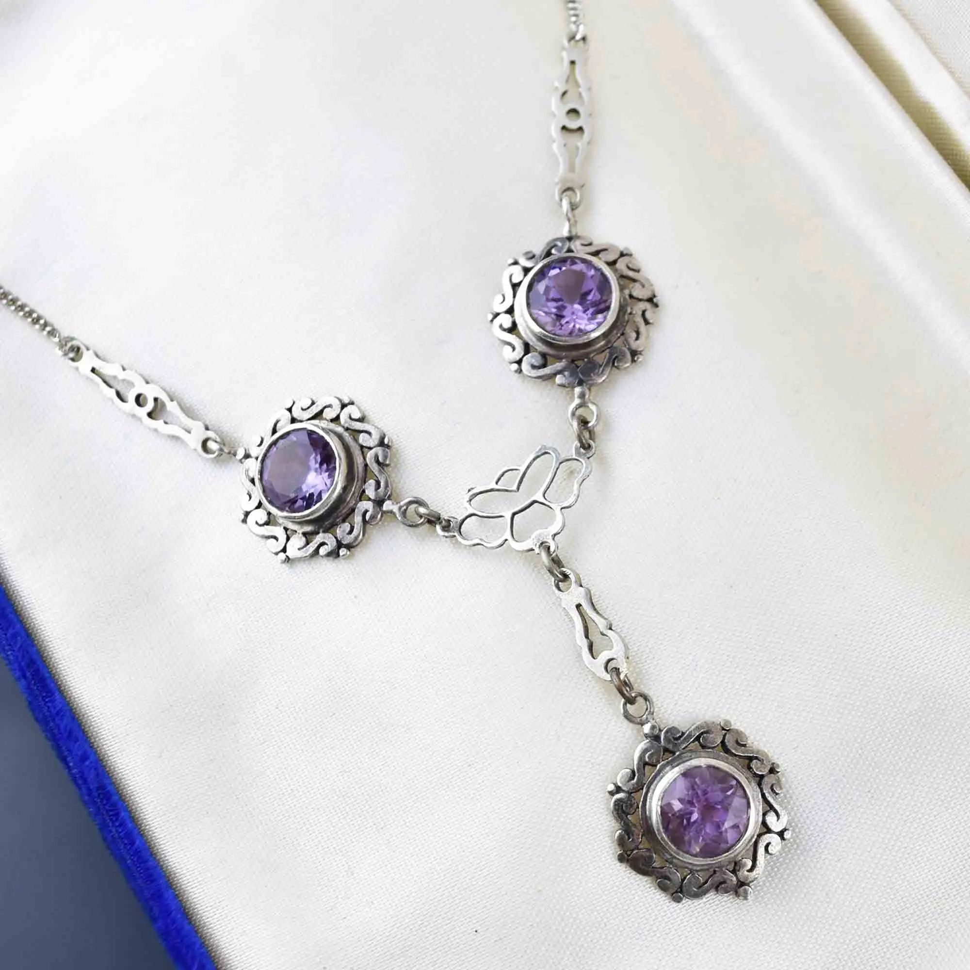 Vintage Art Deco Style Silver Amethyst Necklace