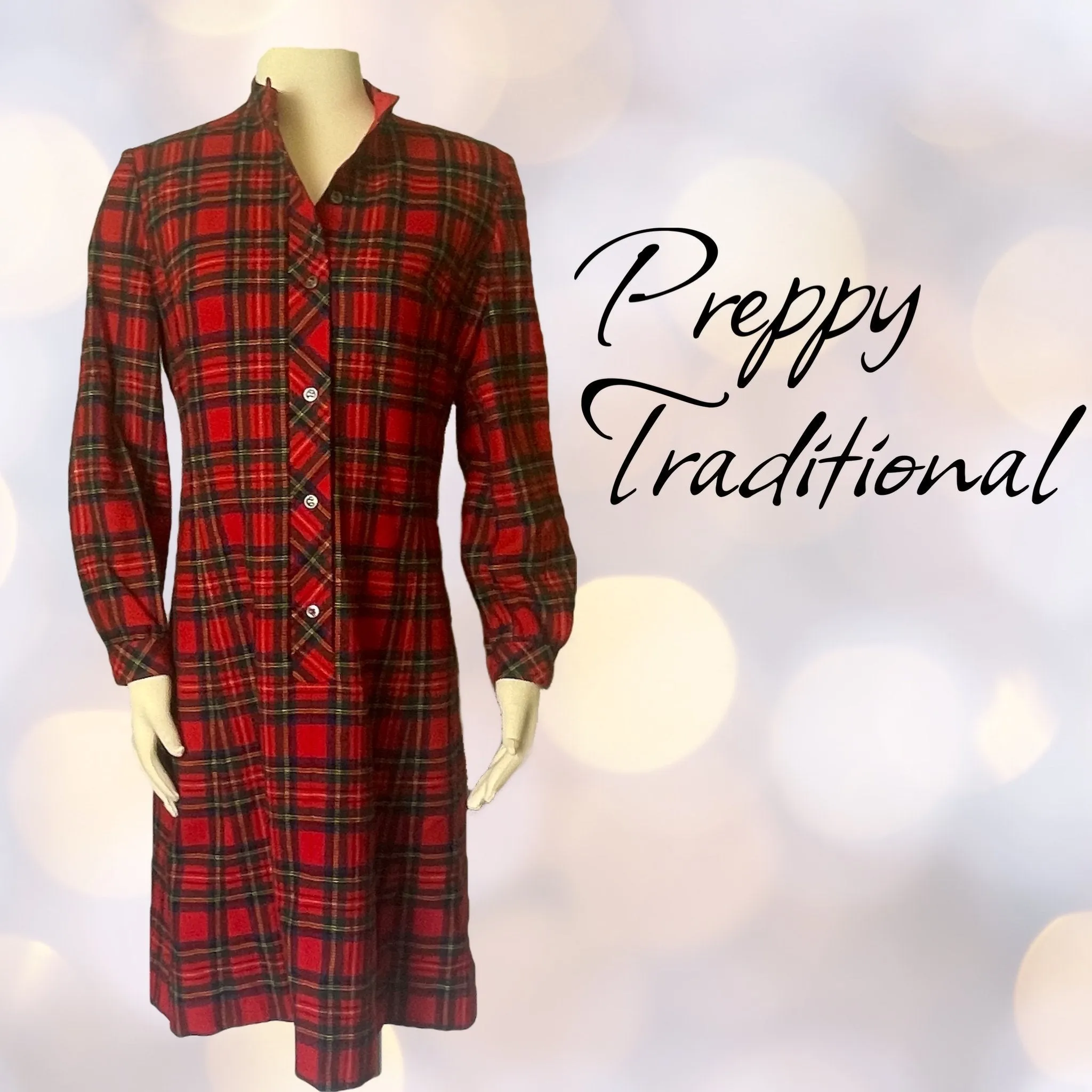 Vintage Red Plaid Wool Shirt Dress by Pendleton. Perfect Traditional Preppy Style for the Holidays.