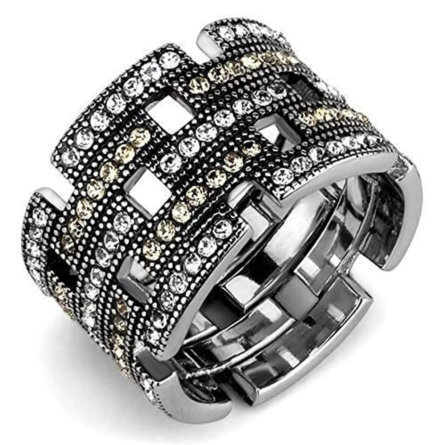 WildKlass Stainless Steel Ring High Polished Women Top Grade Crystal Multi Color