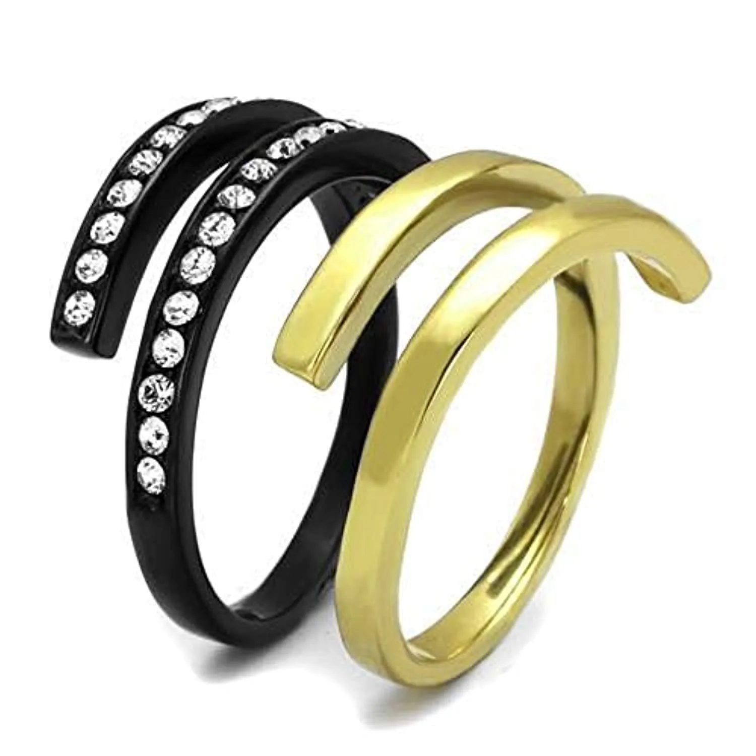 WildKlass Stainless Steel Ring IP Gold  IP Black Women Top Grade Crystal Clear