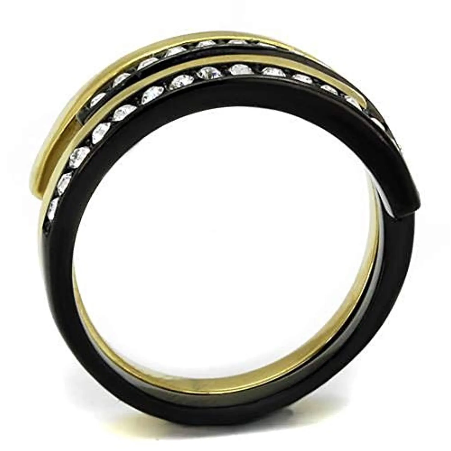 WildKlass Stainless Steel Ring IP Gold  IP Black Women Top Grade Crystal Clear