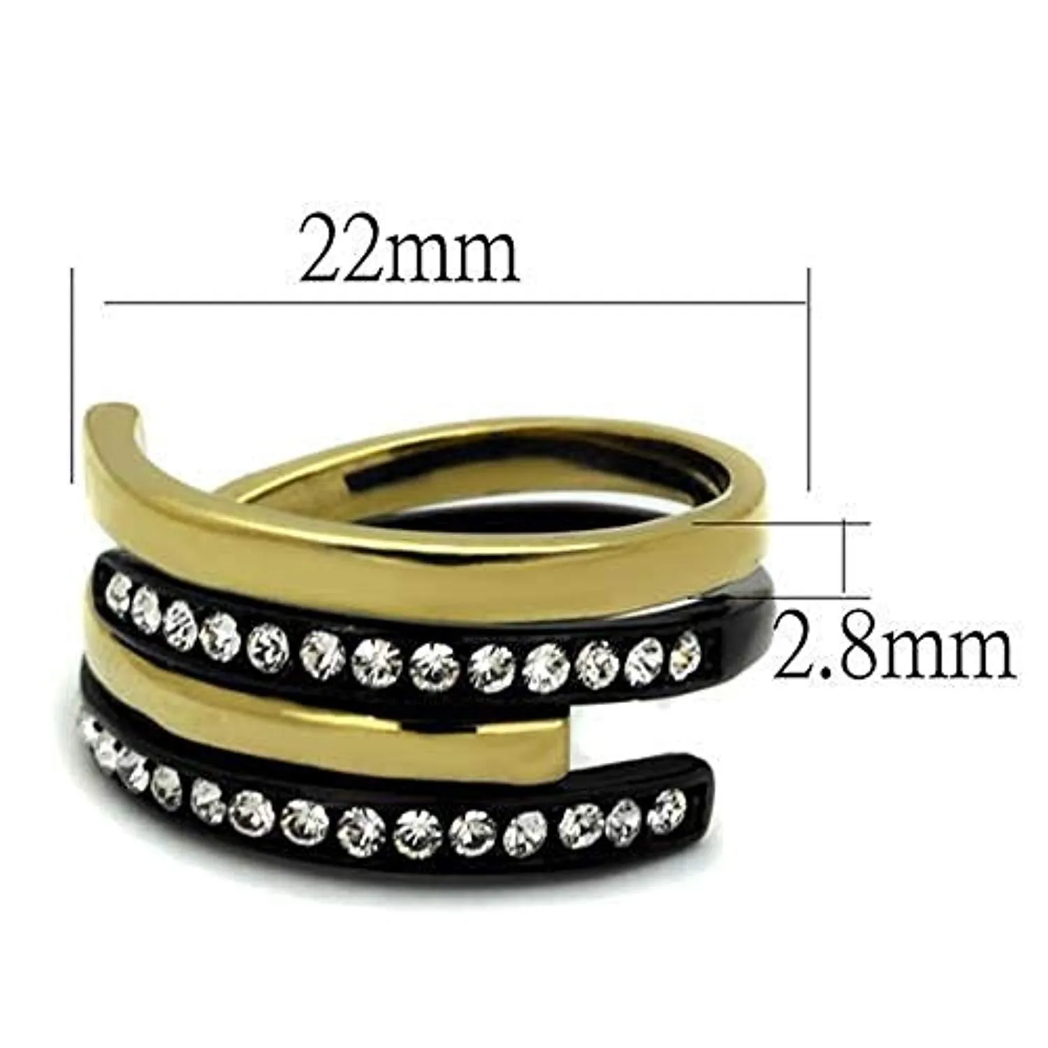 WildKlass Stainless Steel Ring IP Gold  IP Black Women Top Grade Crystal Clear