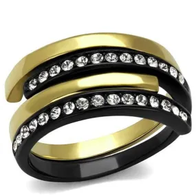 WildKlass Stainless Steel Ring IP Gold  IP Black Women Top Grade Crystal Clear