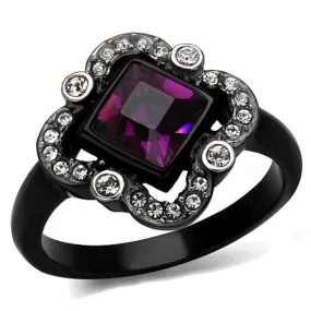 WildKlass Stainless Steel Ring Two-Tone IP Black Women Top Grade Crystal Fuchsia