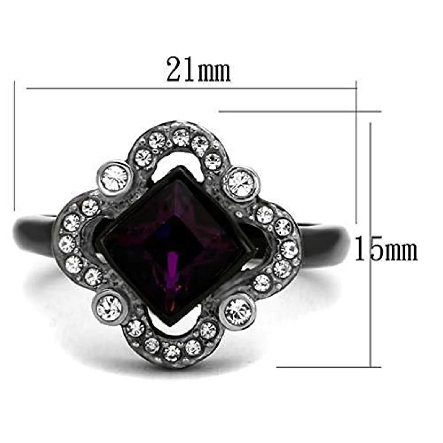 WildKlass Stainless Steel Ring Two-Tone IP Black Women Top Grade Crystal Fuchsia