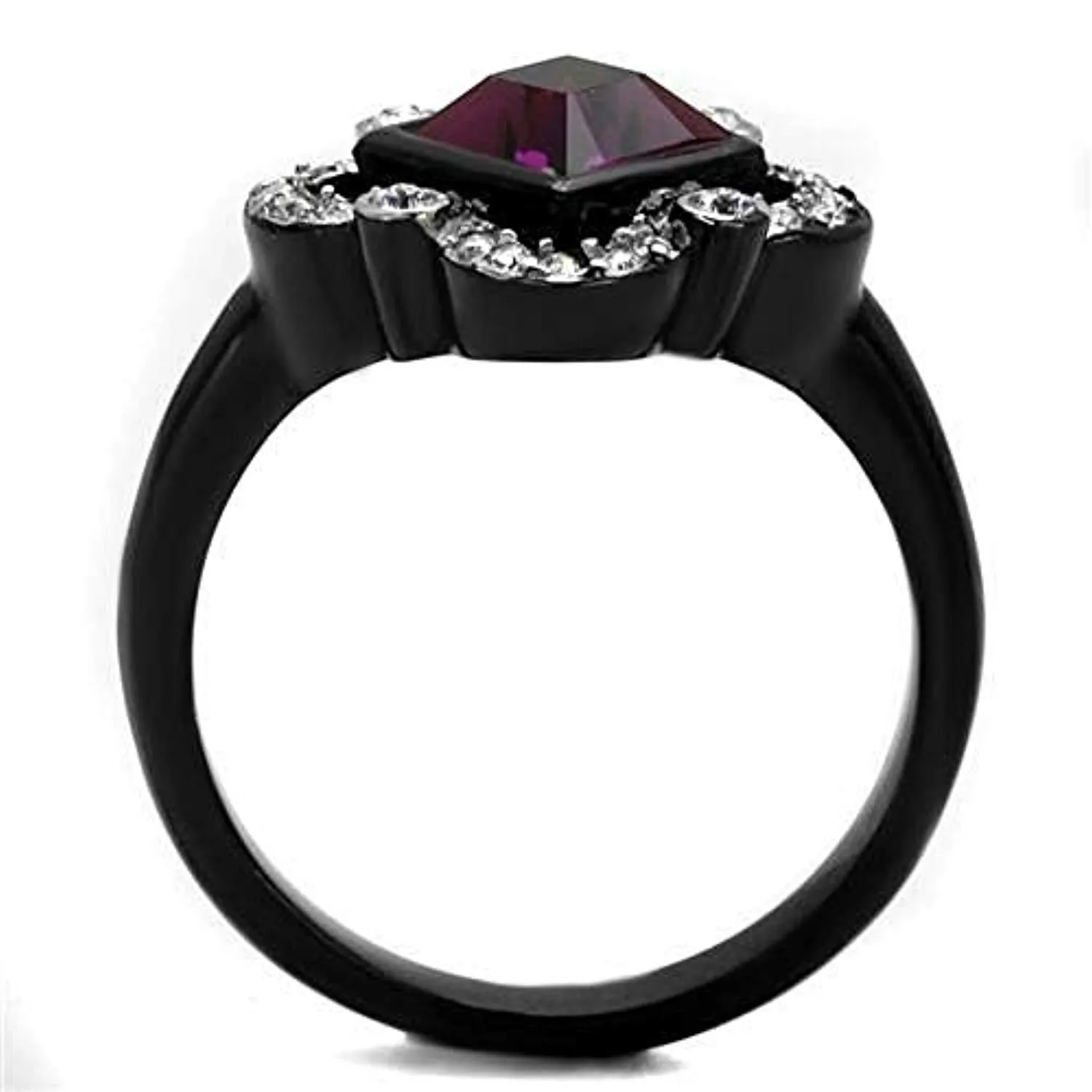 WildKlass Stainless Steel Ring Two-Tone IP Black Women Top Grade Crystal Fuchsia