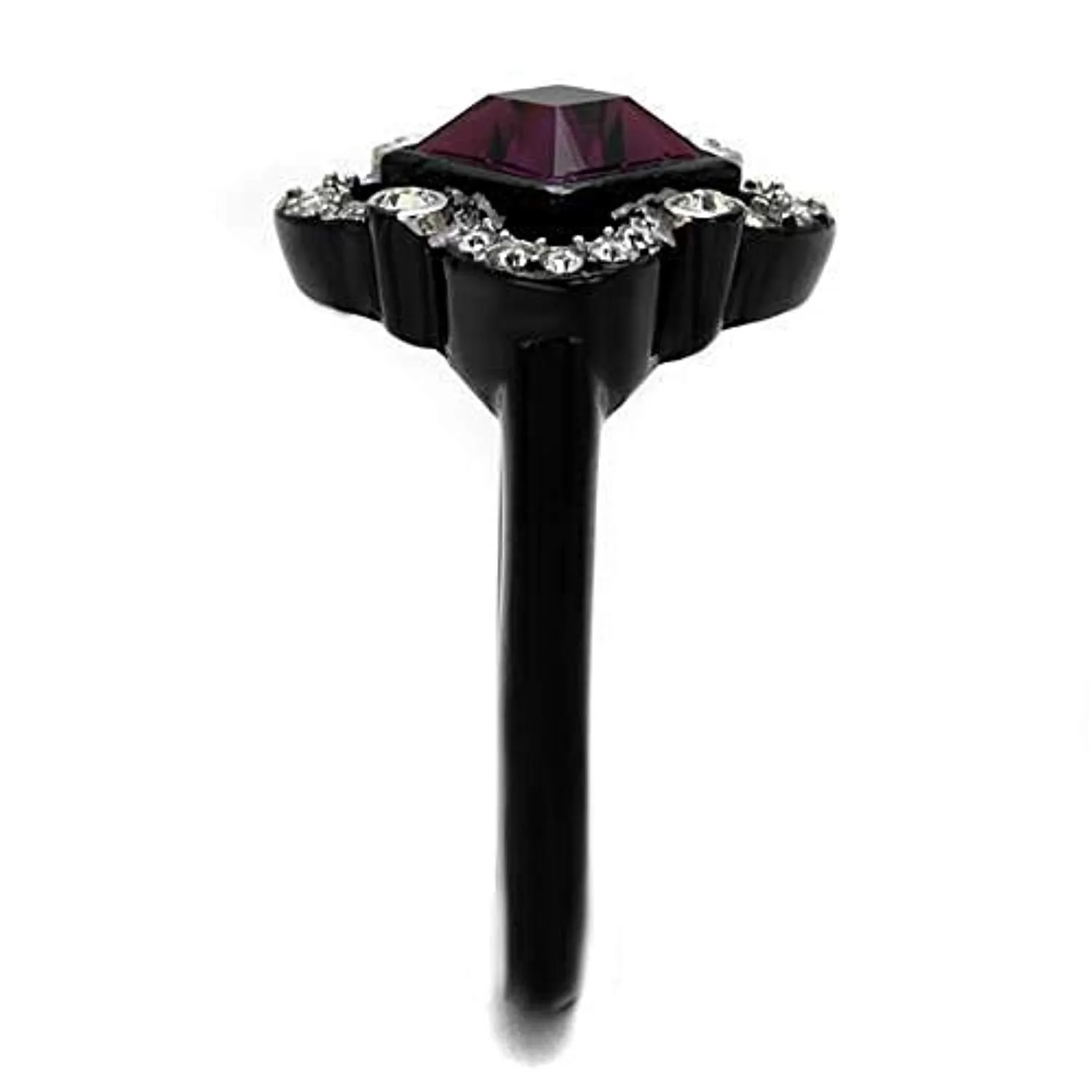 WildKlass Stainless Steel Ring Two-Tone IP Black Women Top Grade Crystal Fuchsia