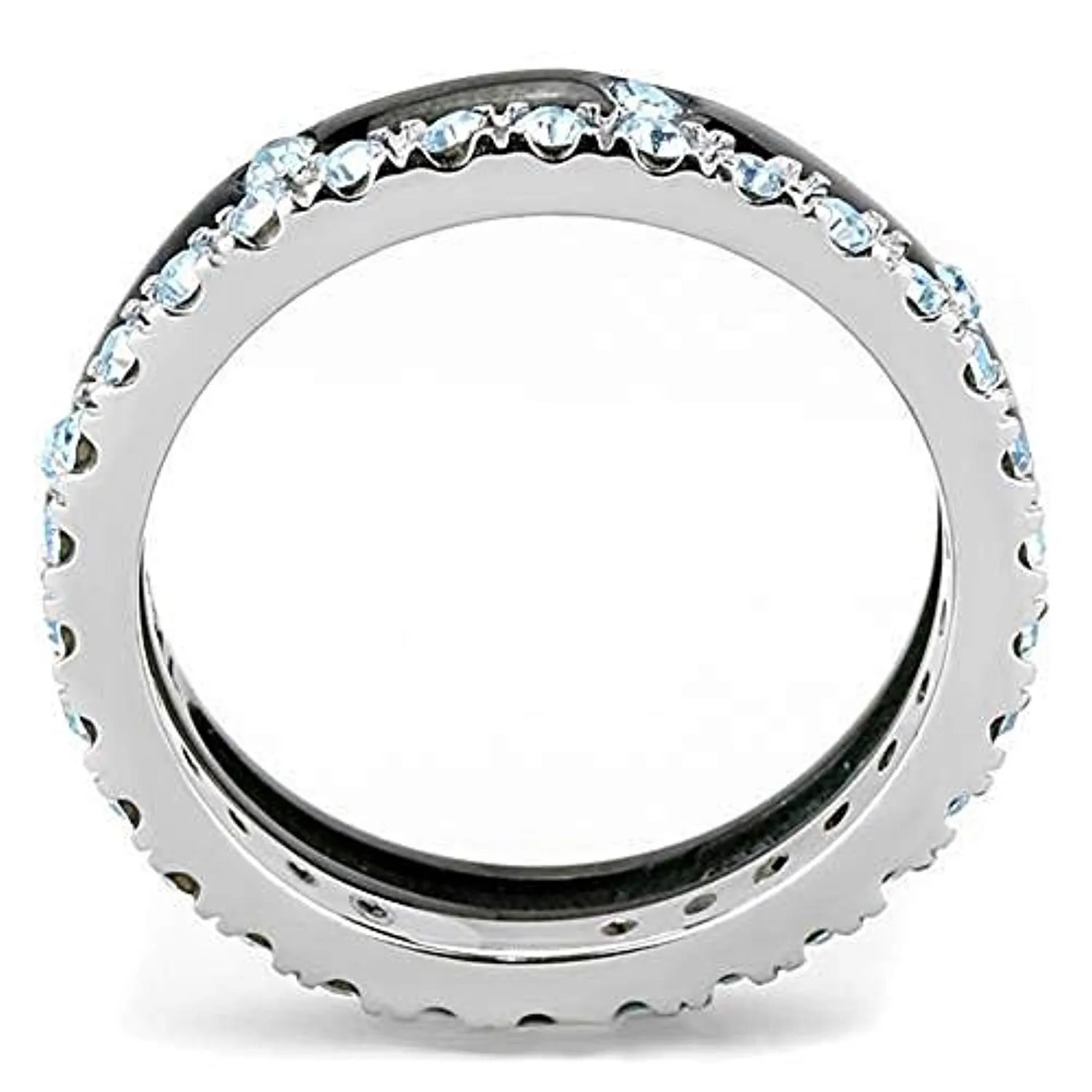 WildKlass Stainless Steel Ring Two-Tone IP Black Women Top Grade Crystal Sea Blue