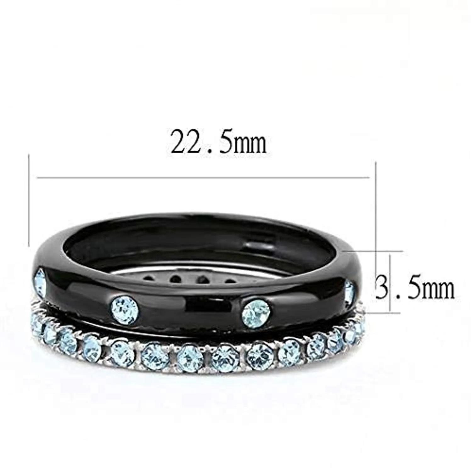 WildKlass Stainless Steel Ring Two-Tone IP Black Women Top Grade Crystal Sea Blue