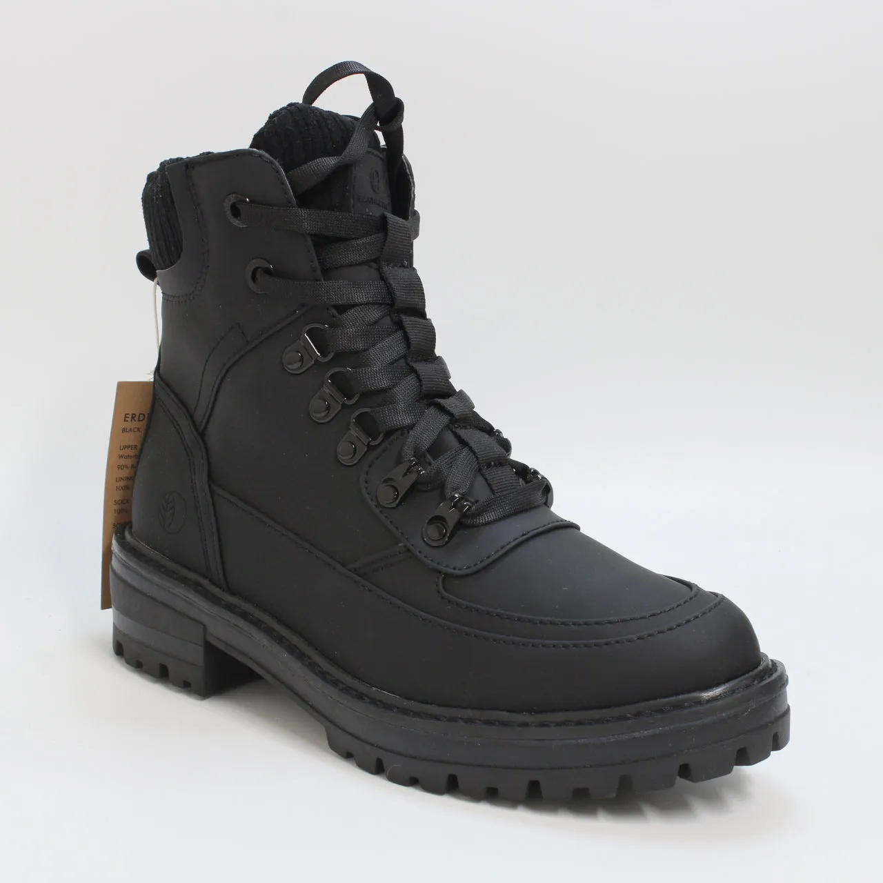 Womens Earth Addict Erde Lace Up Hiker Boots Black