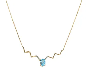 Yellow gold 14k pulse necklace blue topaz and diamonds